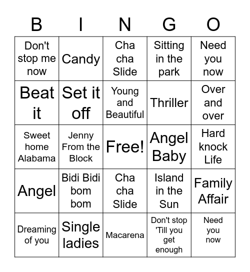 Musical Bingo Card