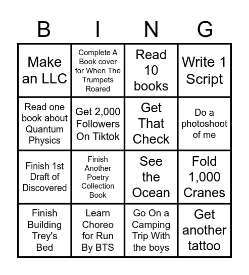 2023 New Years Resolution Bingo Card