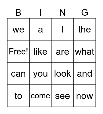 Ms. W Sight Words Bingo Card