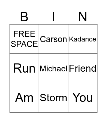 Word Wall Bingo Card