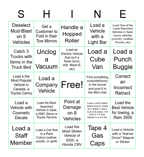 Ops Bingo Card