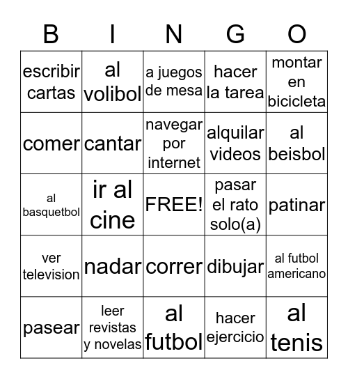 Vocablario en accion 1 Bingo Card