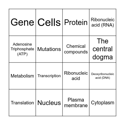 Biology and Cell Vocab Bingo Card