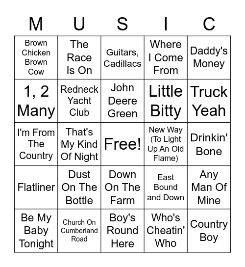 Rowdy Country Bingo Card