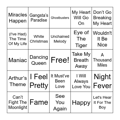 Music From Movies Bingo Card