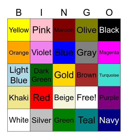 Colors Bingo Card