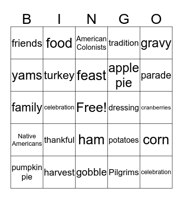 Thanksgiving Bingo Card