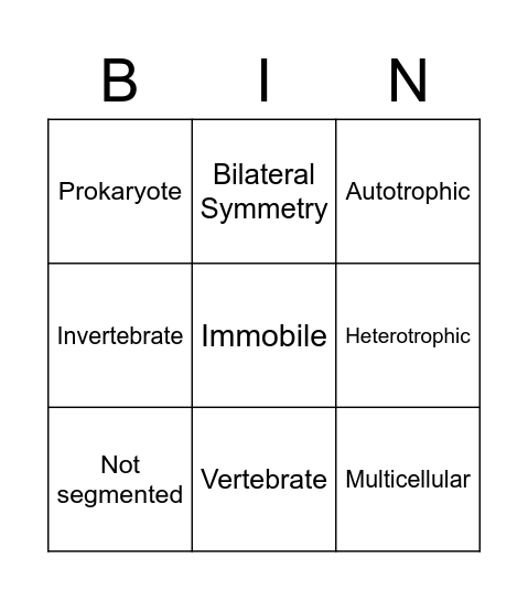 Taxonomy Vocab Bingo Card