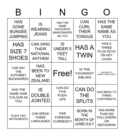 EXCHANGE WELCOME PARTY Bingo Card