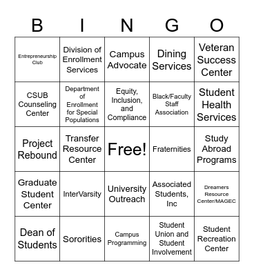Orientation Bingo Card