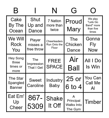 West Pep Band Bingo! January 12, 2003 Bingo Card