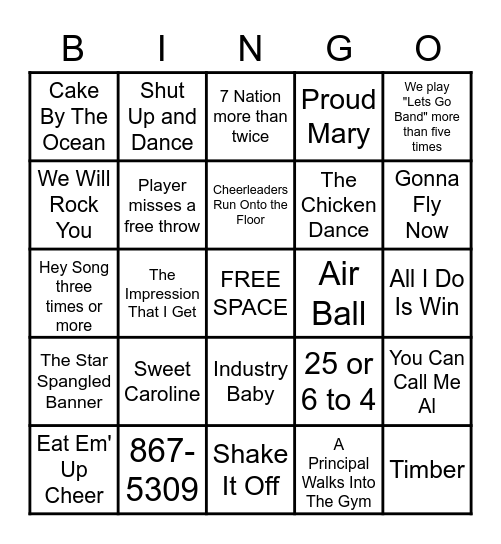 West Pep Band Bingo! January 12, 2003 Bingo Card