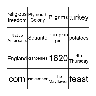 Thanksgiving Bingo! Bingo Card