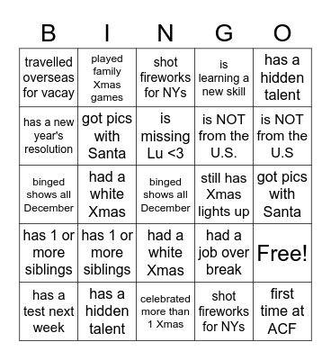 Untitled Bingo Card