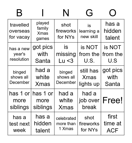 Untitled Bingo Card