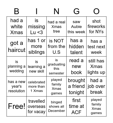 Untitled Bingo Card