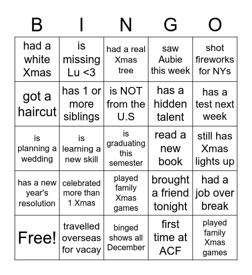 Untitled Bingo Card