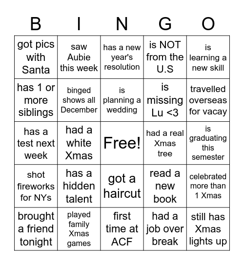 Untitled Bingo Card