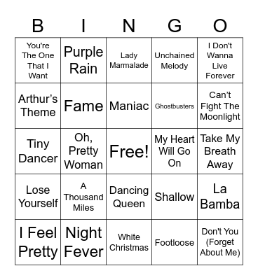 Music From Movies Bingo Card