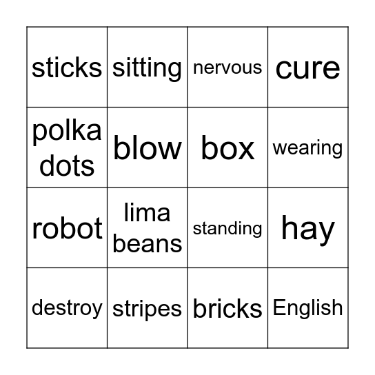 English Camp Bingo Card