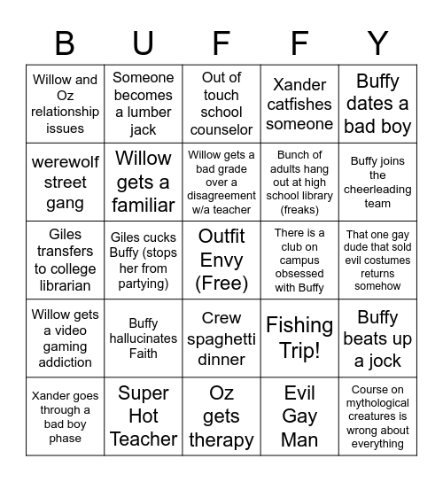 Buffy Season 4 Bingo Card