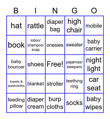 Lindsay's Baby Shower Bingo Card