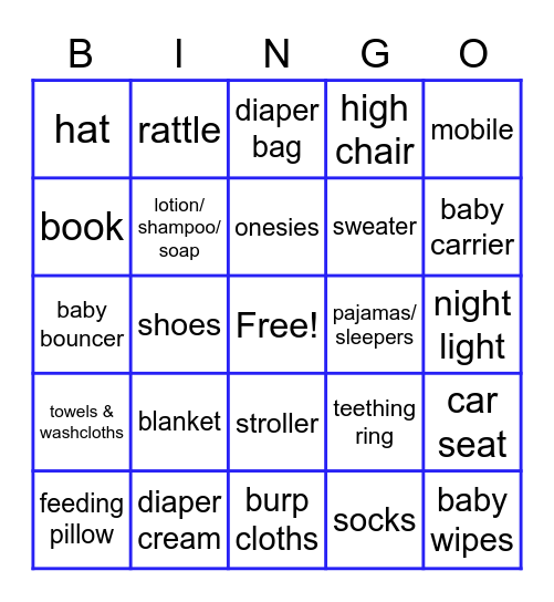 Lindsay's Baby Shower Bingo Card