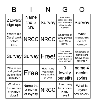 1823 LOYALTY BINGO Card
