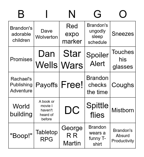 Brando Sando Bingo Card