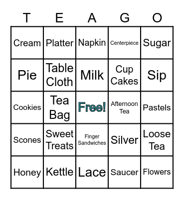 Tea- Bingo Card