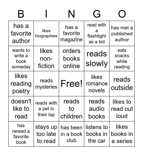 Book Related People Bingo:Find someone who: Bingo Card