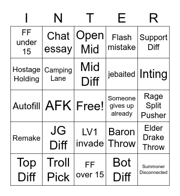 Ranked Experience Bingo Card