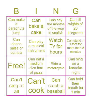 Modal can Bingo Card