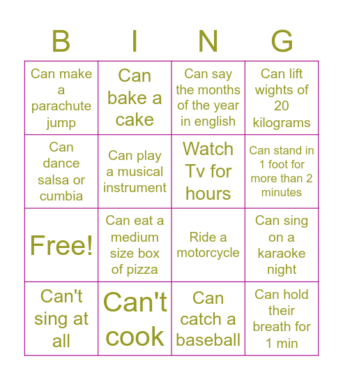 Modal can Bingo Card