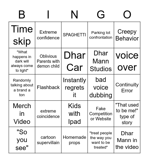 Dharr Man Bingo Card