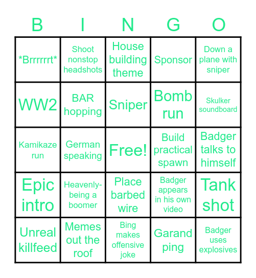 Enlisted Bingo Card