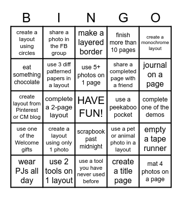 Memory Makers 2023 Bingo Card