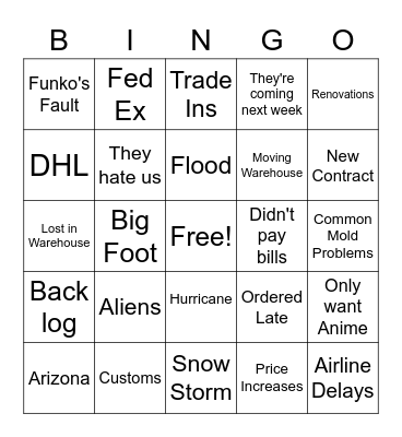 Lame Excuse Bingo Card