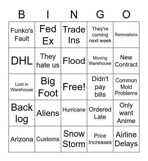 Lame Excuse Bingo Card