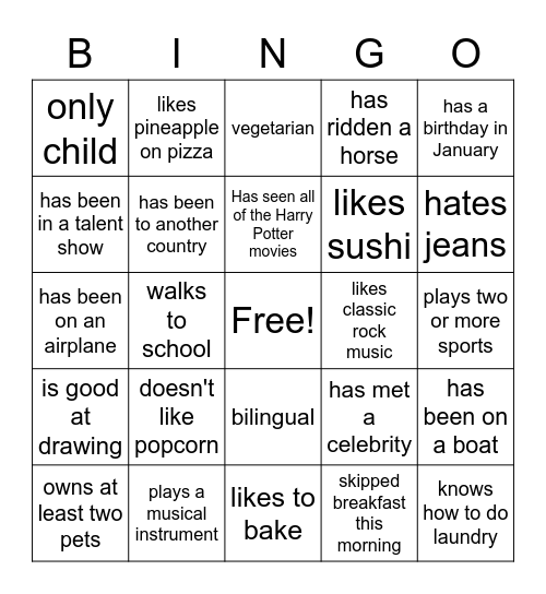 Classmate Bingo Name ______________ Bingo Card