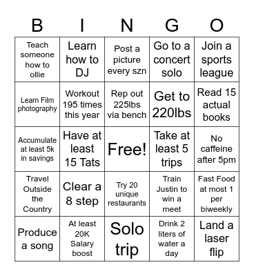 Josh’s 2023 Goals Bingo Card