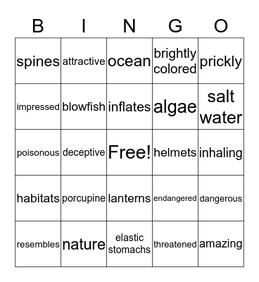 Porcupine Fish Bingo Card