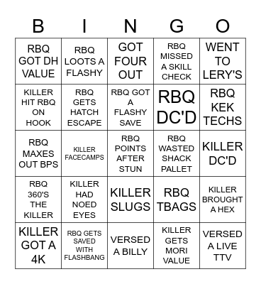 DBD BINGO WITH RBQ Bingo Card