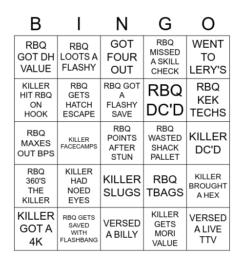 DBD BINGO WITH RBQ Bingo Card