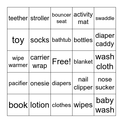 Baby Bingo Card