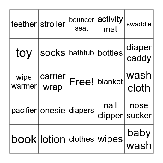 Baby Bingo Card