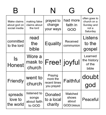 Christian bingo Card