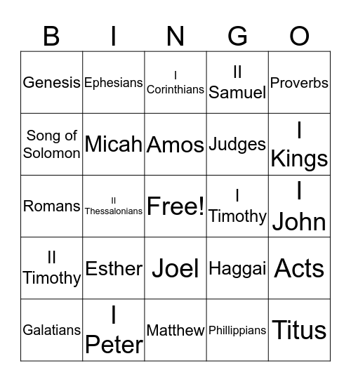 Book of the Bible Bingo Card