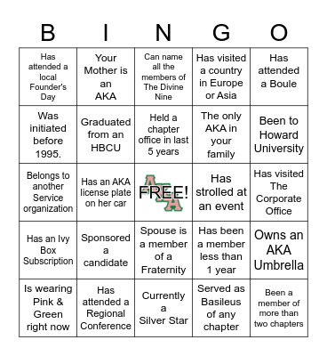 ALPHA KAPPA ALPHA SORORITY, INC. Bingo Card