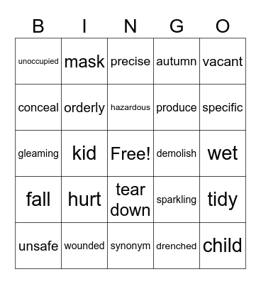 Synonyms Bingo Card